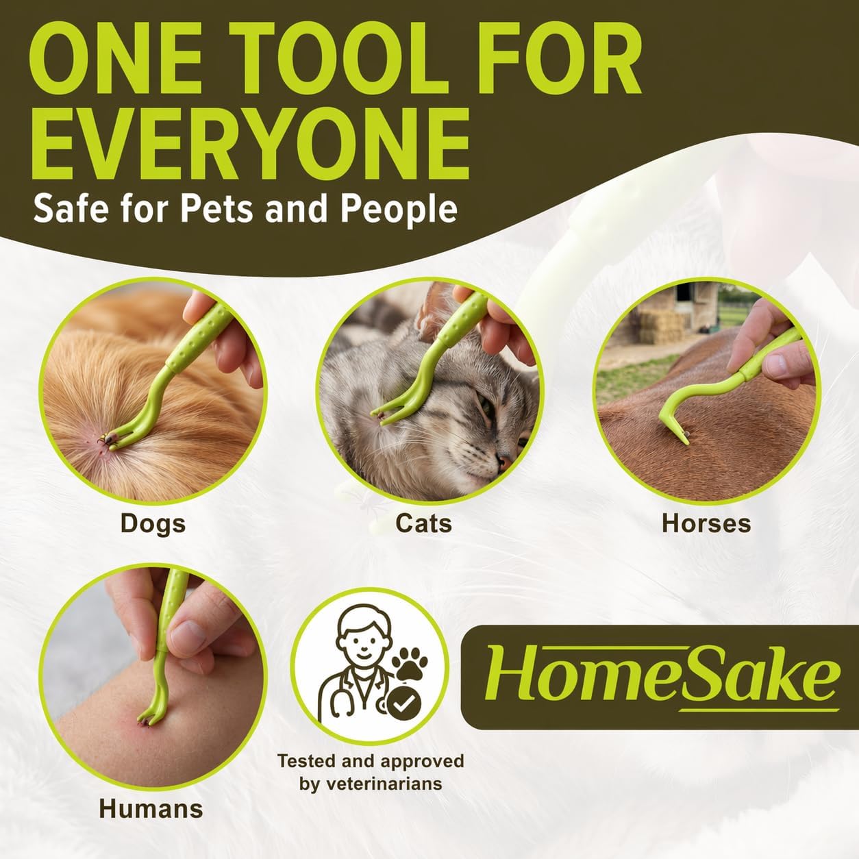 Homesake Tick Remover Tool for Dogs, Cats & Humans, 3 Pack Tick Removal Kit + Identification Card & Keychain Hole, Safely Removes Entire Tick Head & Body, Easy Portable Tool for Pets & First Aid Kits