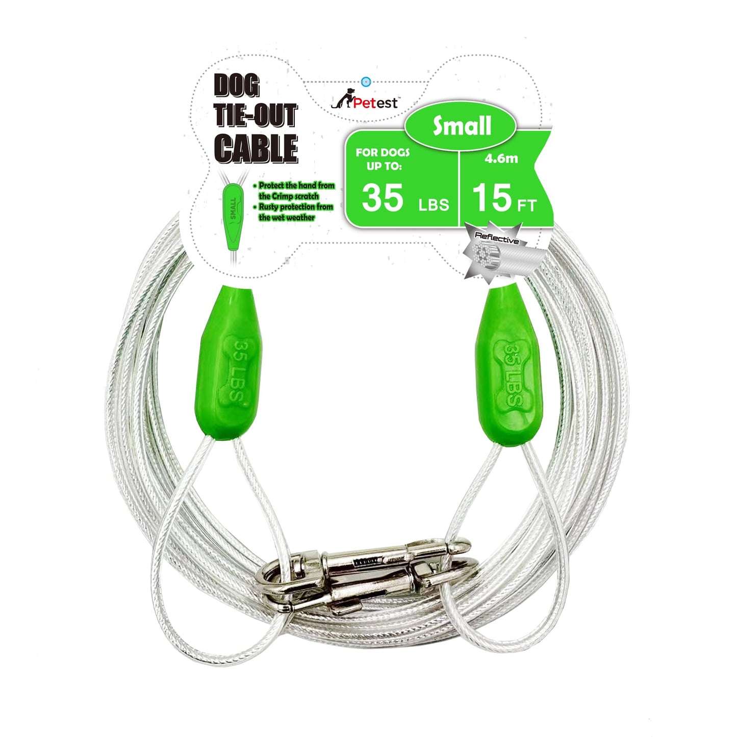 Petest 30ft Reflective Tie-Out Cable for Heavy Dogs Up to 125 Pounds