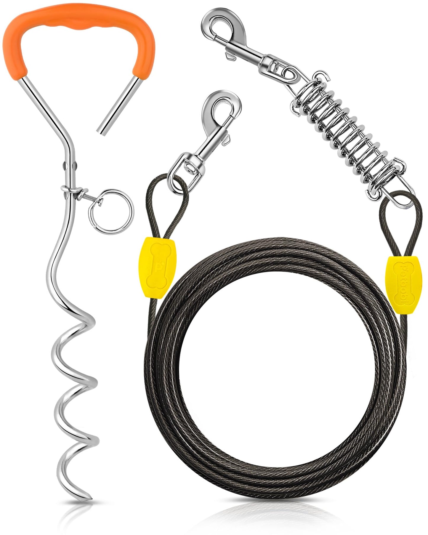 Petbobi Dog Tie Out Cable and Stake, 30ft Heavy Duty Dog Leads for Yard