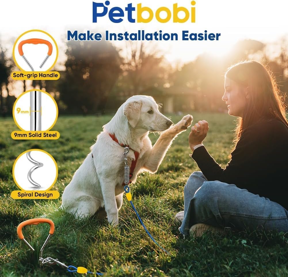 Petbobi Dog Tie Out Cable and Stake, 30ft Heavy Duty Dog Leads for Yard