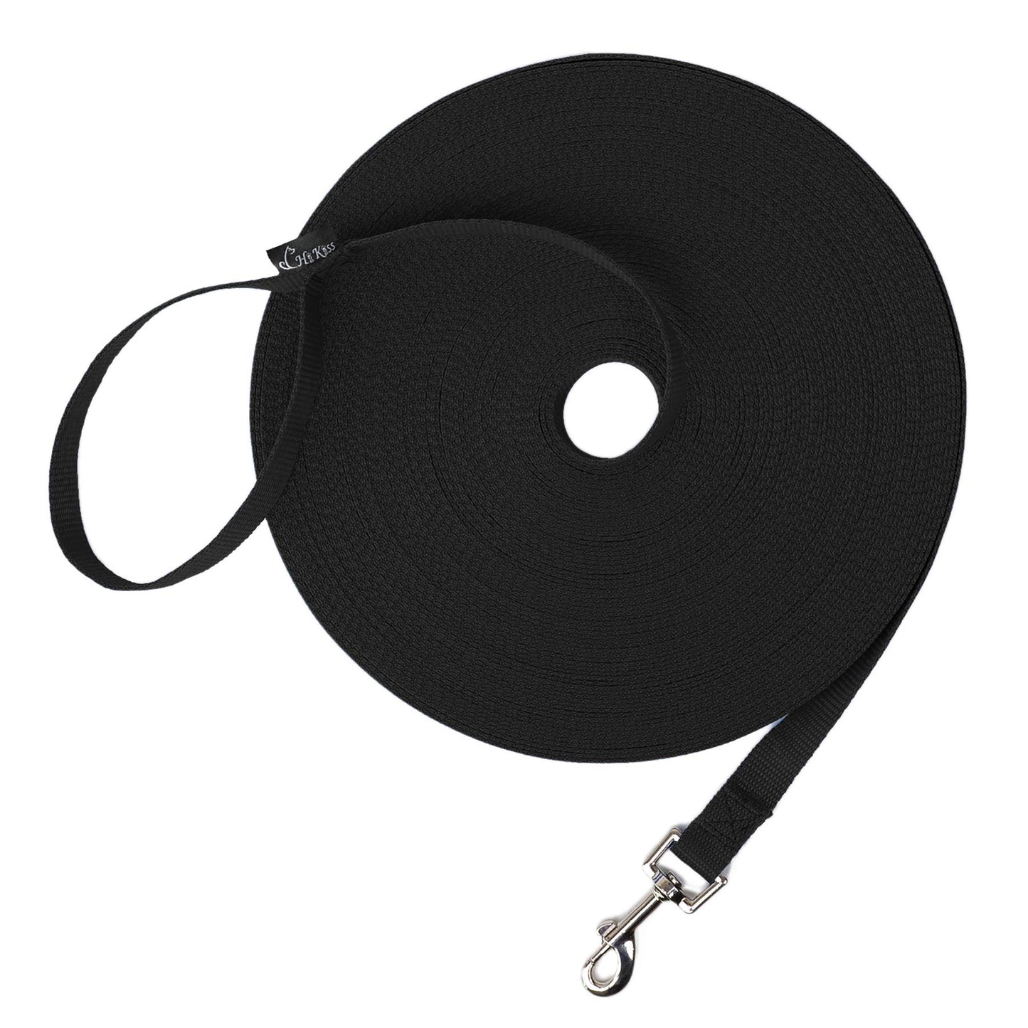 Hi Kiss Dog/Puppy Obedience Recall Training Agility Lead - 15ft 20ft 30ft 50ft 100ft Training Leash - Great for Play, Camping, or Backyard - Black 20ft