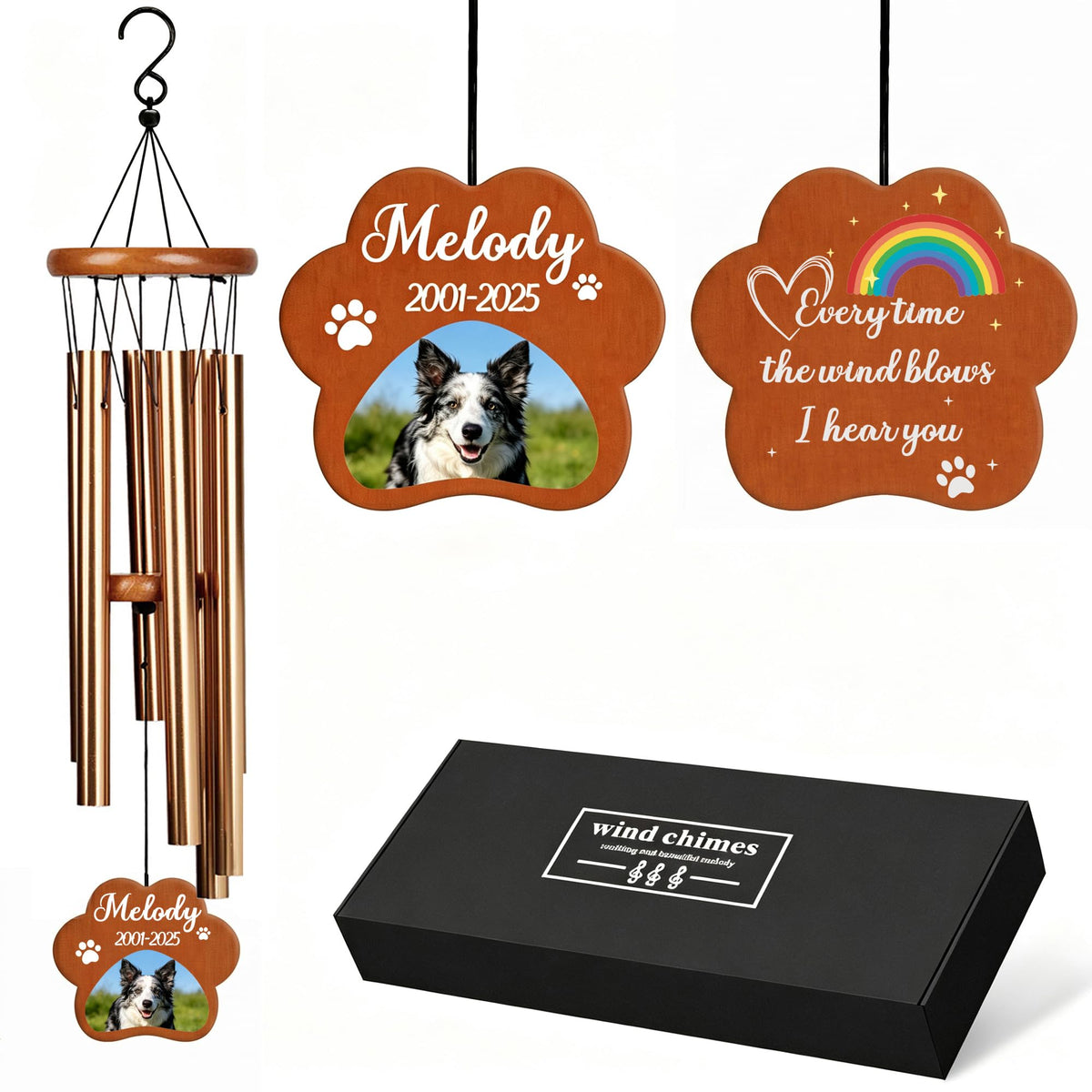 Personalized Dog Memorial Gifts for Loss of Dog, 25.5'' Pet Memorial Gifts for Dogs, Pet Memorial Wind Chimes, Loss of Dogs Sympathy Gift, Pet Passing Away Gift for Loss Loved One(Design 2, Black)