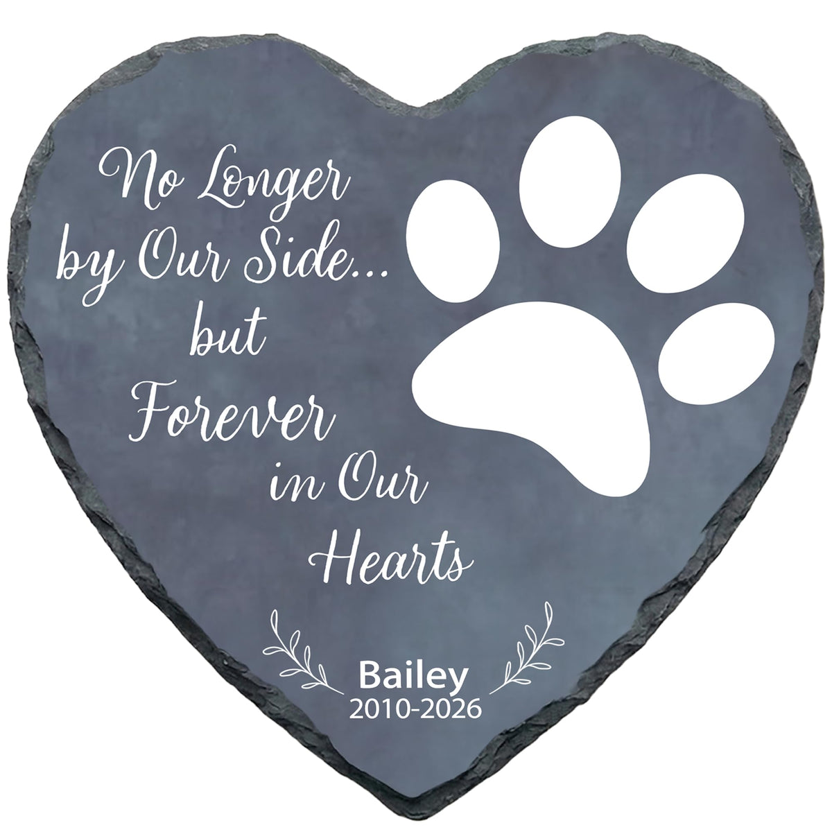 Personalized Dog Memorial Stone, No Longer by Our Side Heart Paw Print Plaque, Pet Loss Gift for Dogs Stone (S-002)