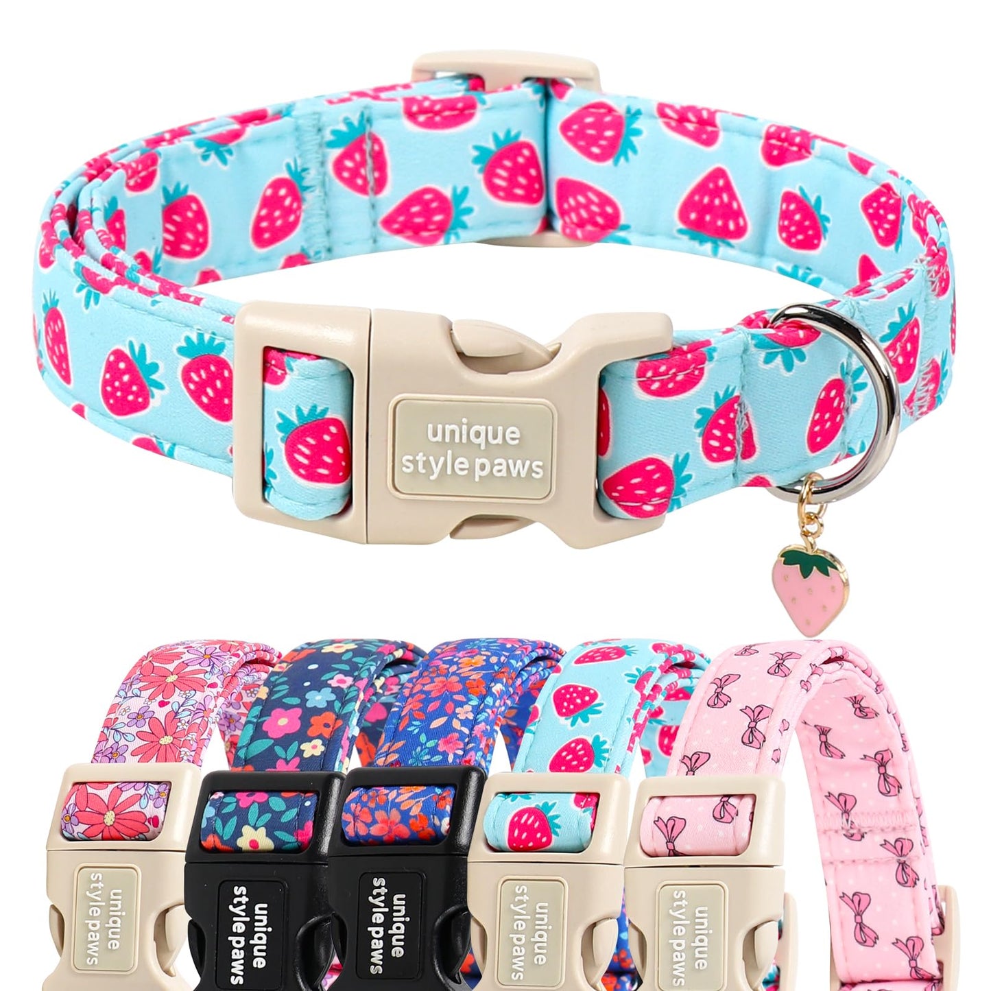 Unique Style Paws Dog Collar With Metal Buckle - Red Rose Flower Gift for Small, Medium, Large Boys Girls Dogs - Durable and Cute