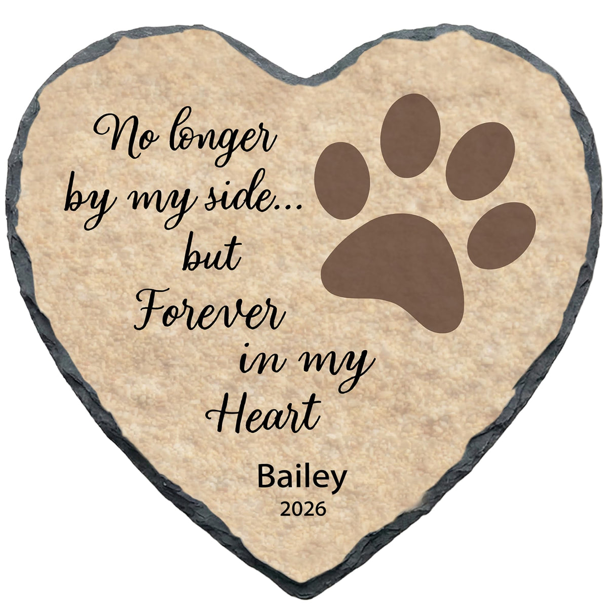 Personalized Dog Memorial Stone, No Longer by Our Side Heart Paw Print Plaque, Pet Loss Gift for Dogs Stone (S-002)