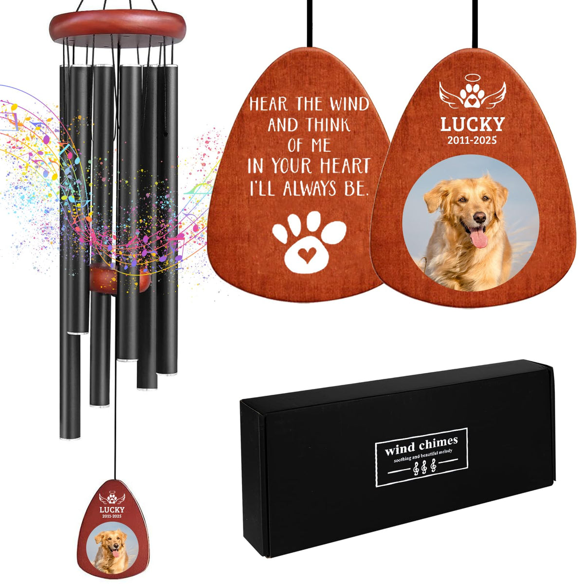 Personalized Pet Memorial Wind Chimes - Dog Memorial Gifts for Loss of Dog,Dogs Remembrance Bereavement Gift,Custom Pet Loss Sympathy Gifts in Memory of Dogs Cats (Design 1)
