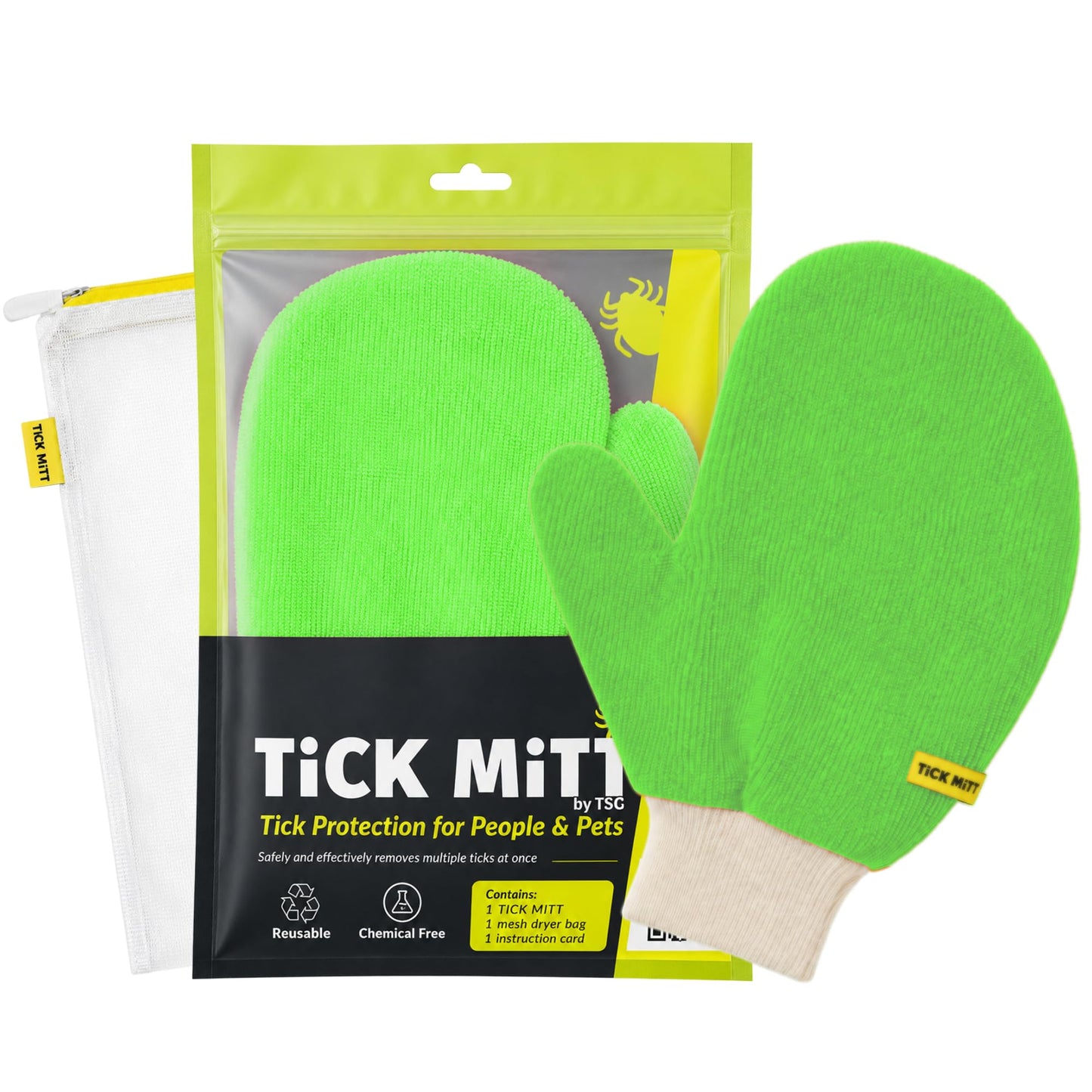 TiCK MiTT Yellow Tick Removal Glove for Humans & Pets - Safely Remove Ticks Effortlessly, Chemical-Free, Durable, Portable Tick Management Tool for Outdoor Adventures & Everyday Use