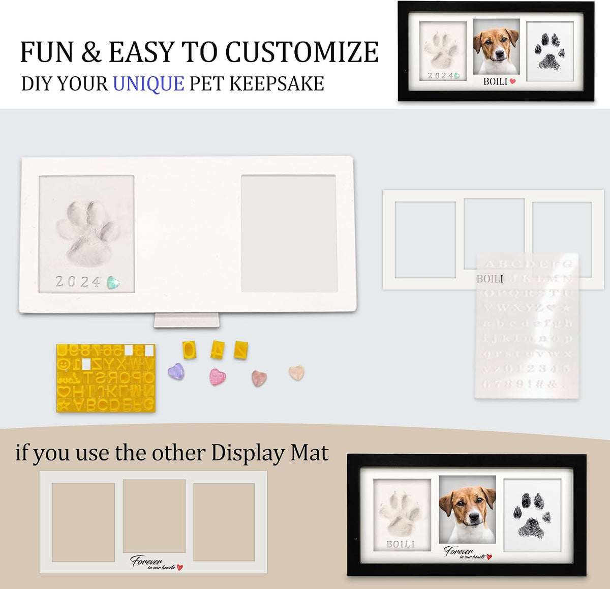 MYPAWLETS Paw Print Frame Kit,Dog/Cat Pawprints Keepsake,Black