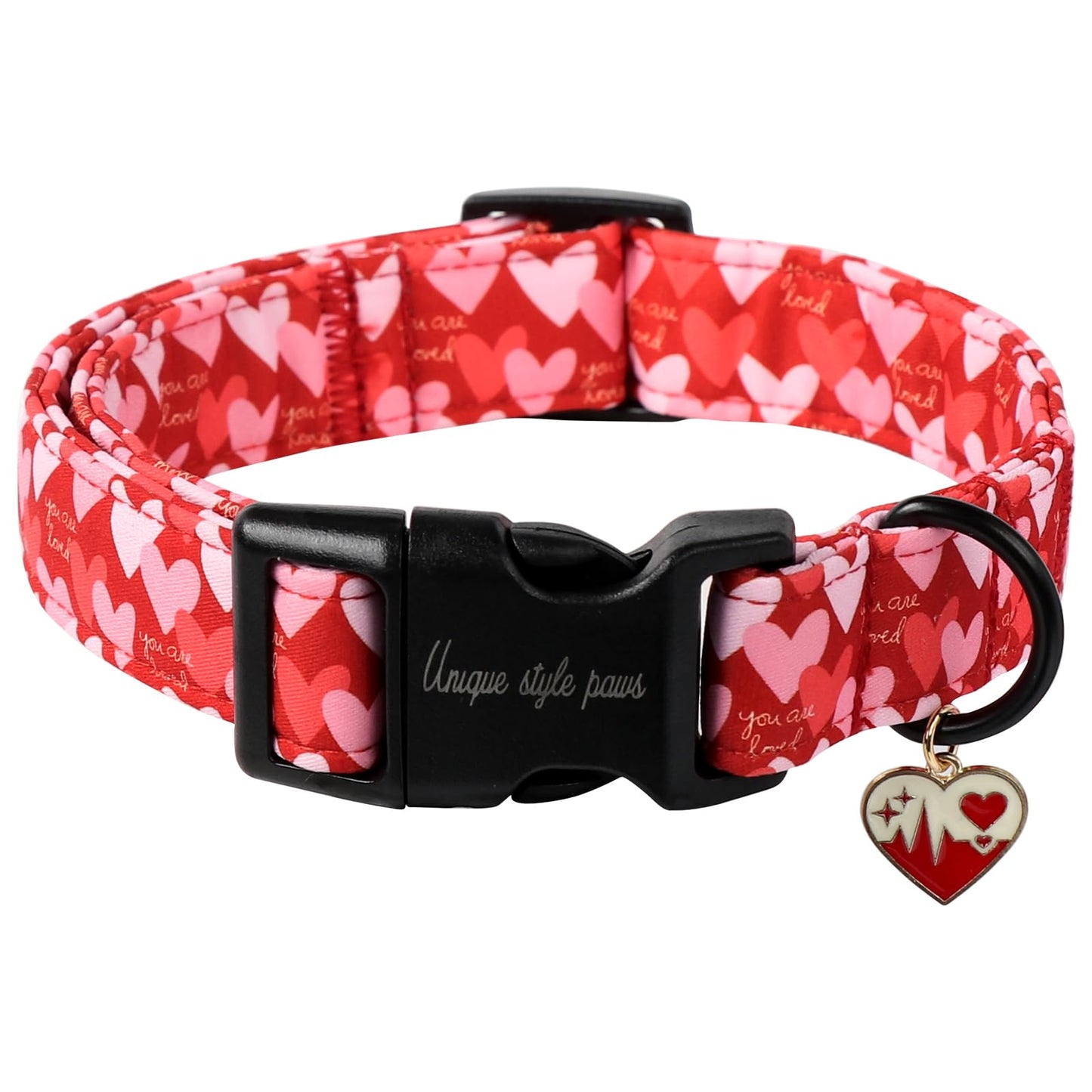Unique Style Paws Dog Collar With Metal Buckle - Red Rose Flower Gift for Small, Medium, Large Boys Girls Dogs - Durable and Cute
