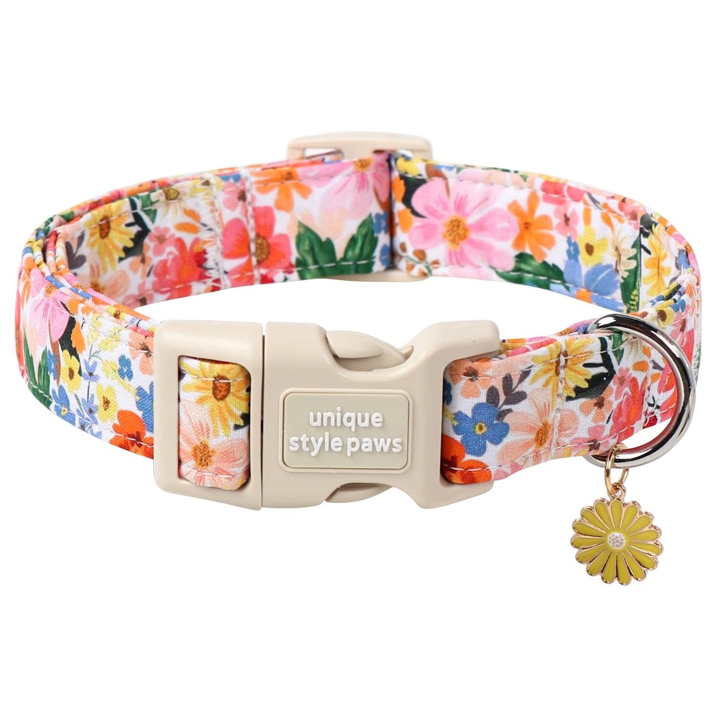 Unique Style Paws Dog Collar With Metal Buckle - Red Rose Flower Gift for Small, Medium, Large Boys Girls Dogs - Durable and Cute