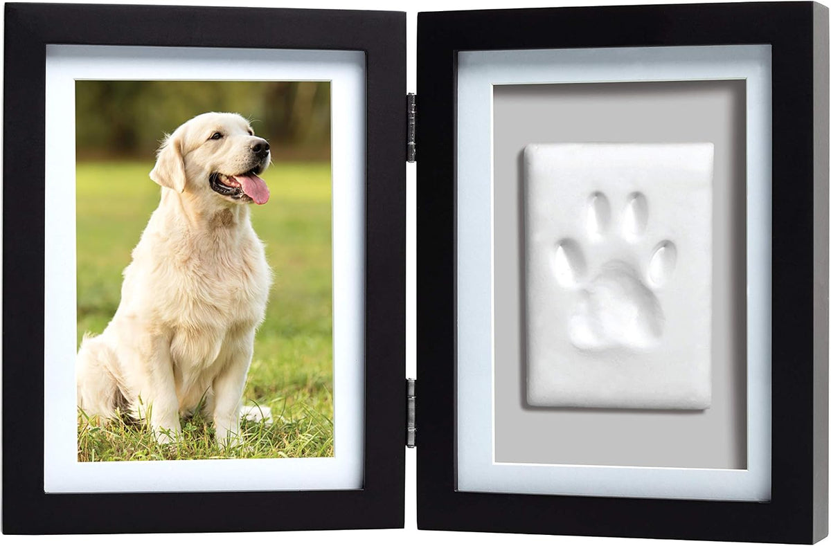 Pearhead Pet Paw Print Frame with Clay Impression Kit, Black Tabletop Frame