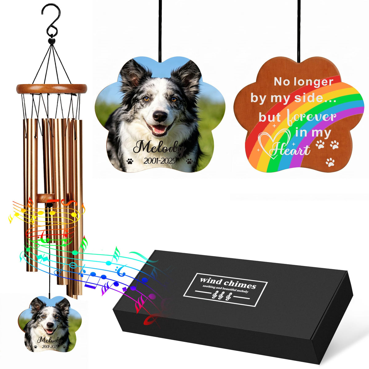 Personalized Dog Memorial Gifts for Loss of Dog, 25.5'' Pet Memorial Gifts for Dogs, Pet Memorial Wind Chimes, Loss of Dogs Sympathy Gift, Pet Passing Away Gift for Loss Loved One(Design 2, Black)