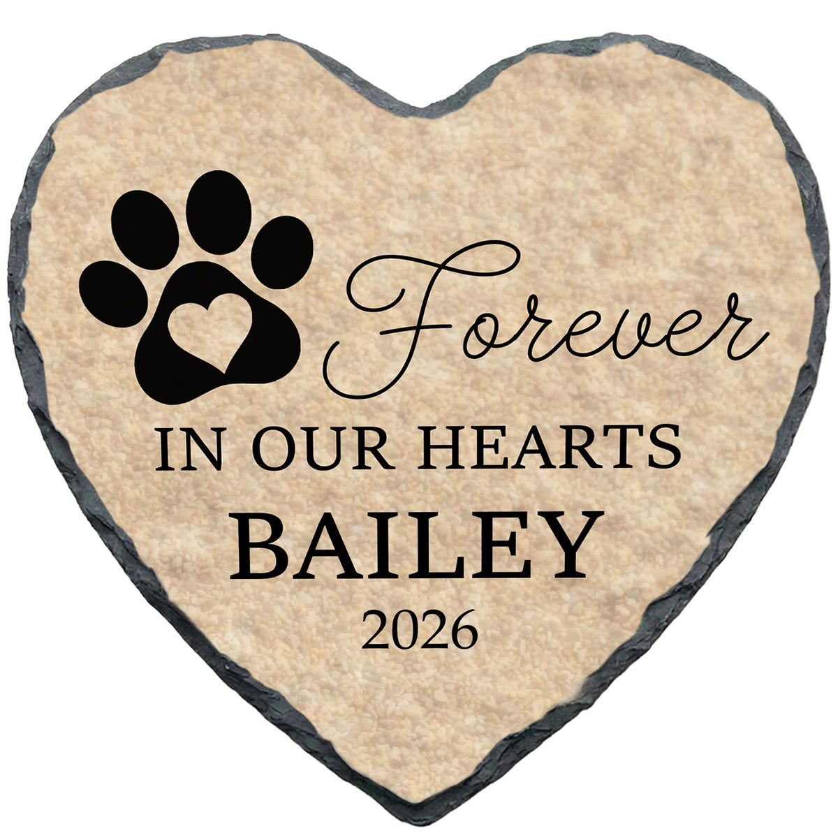 Personalized Dog Memorial Stone, No Longer by Our Side Heart Paw Print Plaque, Pet Loss Gift for Dogs Stone (S-002)
