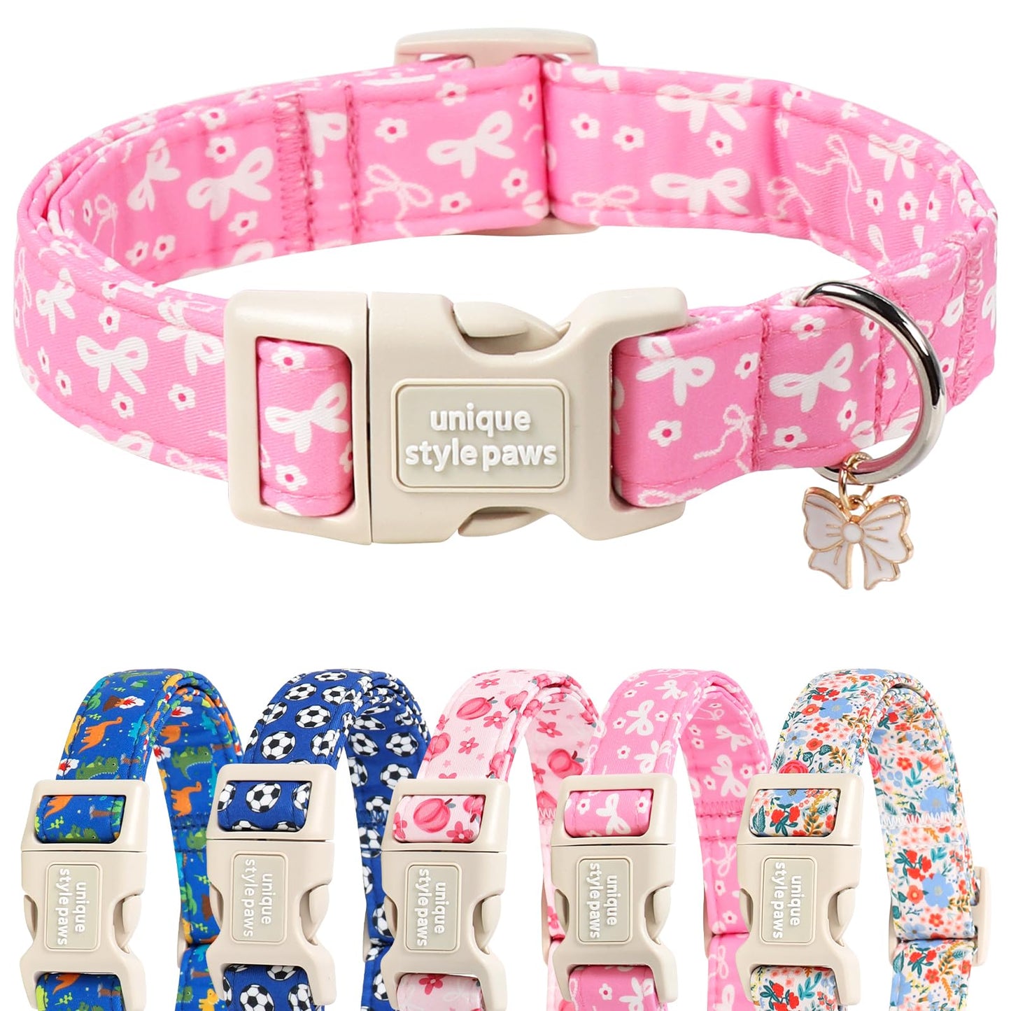 Unique Style Paws Dog Collar With Metal Buckle - Red Rose Flower Gift for Small, Medium, Large Boys Girls Dogs - Durable and Cute