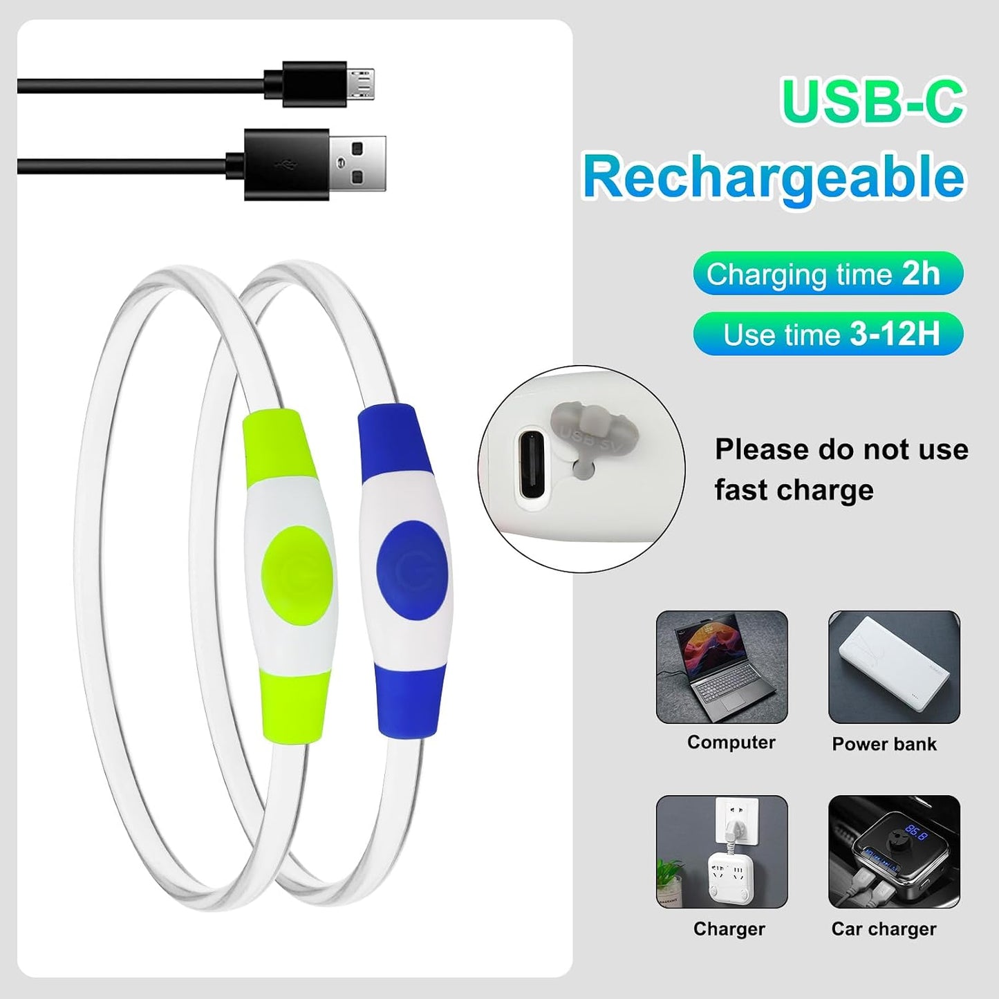 2 Packs Light Up Dog Collar, Kpuplol USB Rechargeable Dog Lights for Night