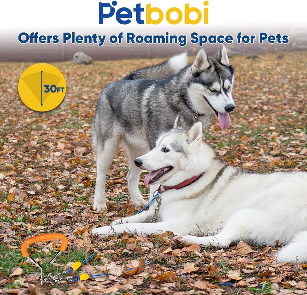 Petbobi Dog Tie Out Cable and Stake, 30ft Heavy Duty Dog Leads for Yard