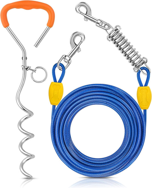 Petbobi Dog Tie Out Cable and Stake, 30ft Heavy Duty Dog Leads for Yard