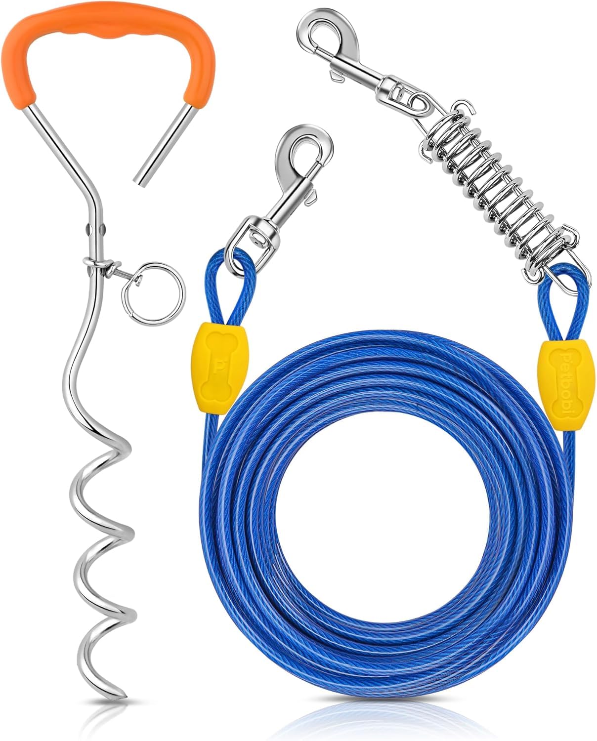 Petbobi Dog Tie Out Cable and Stake, 30ft Heavy Duty Dog Leads for Yard