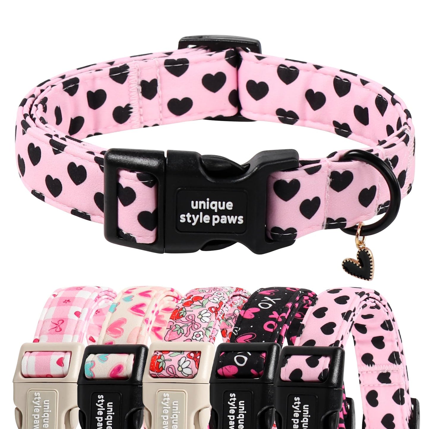 Unique Style Paws Dog Collar With Metal Buckle - Red Rose Flower Gift for Small, Medium, Large Boys Girls Dogs - Durable and Cute