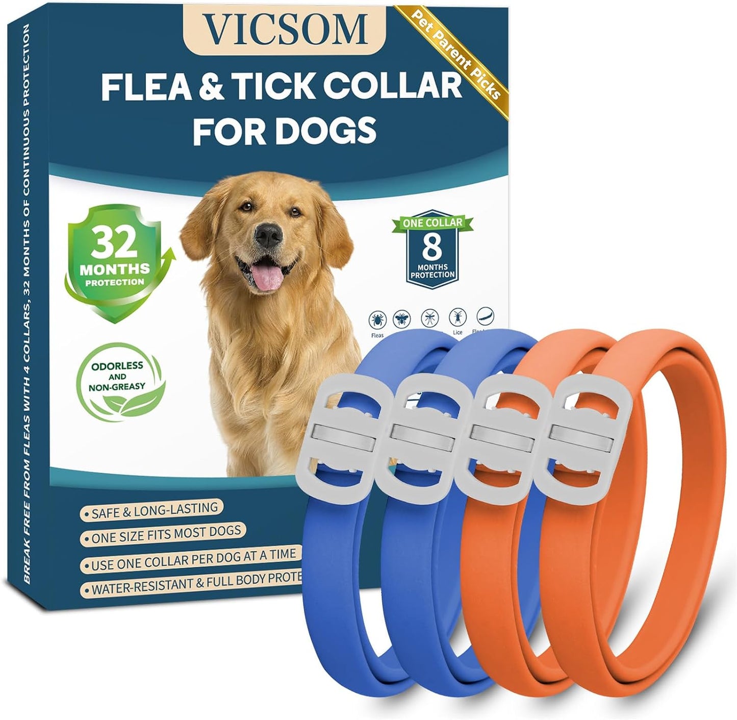 VICSOM Flea Collar for Dogs, Flea and Tick Prevention for Dogs, 4 Pack