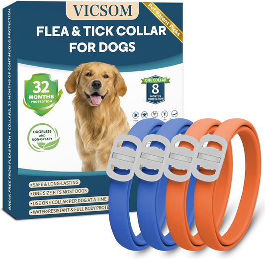 VICSOM Flea Collar for Dogs, Flea and Tick Prevention for Dogs, 4 Pack