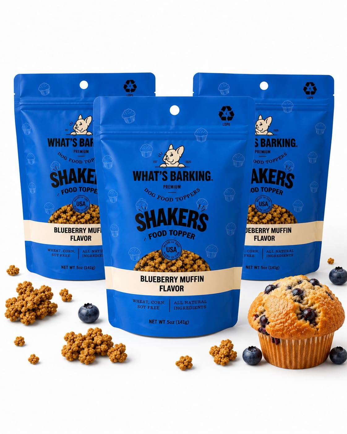 Shakers Dog Meal Toppers, Blueberry Muffin, Non-GMO, 3 Pack