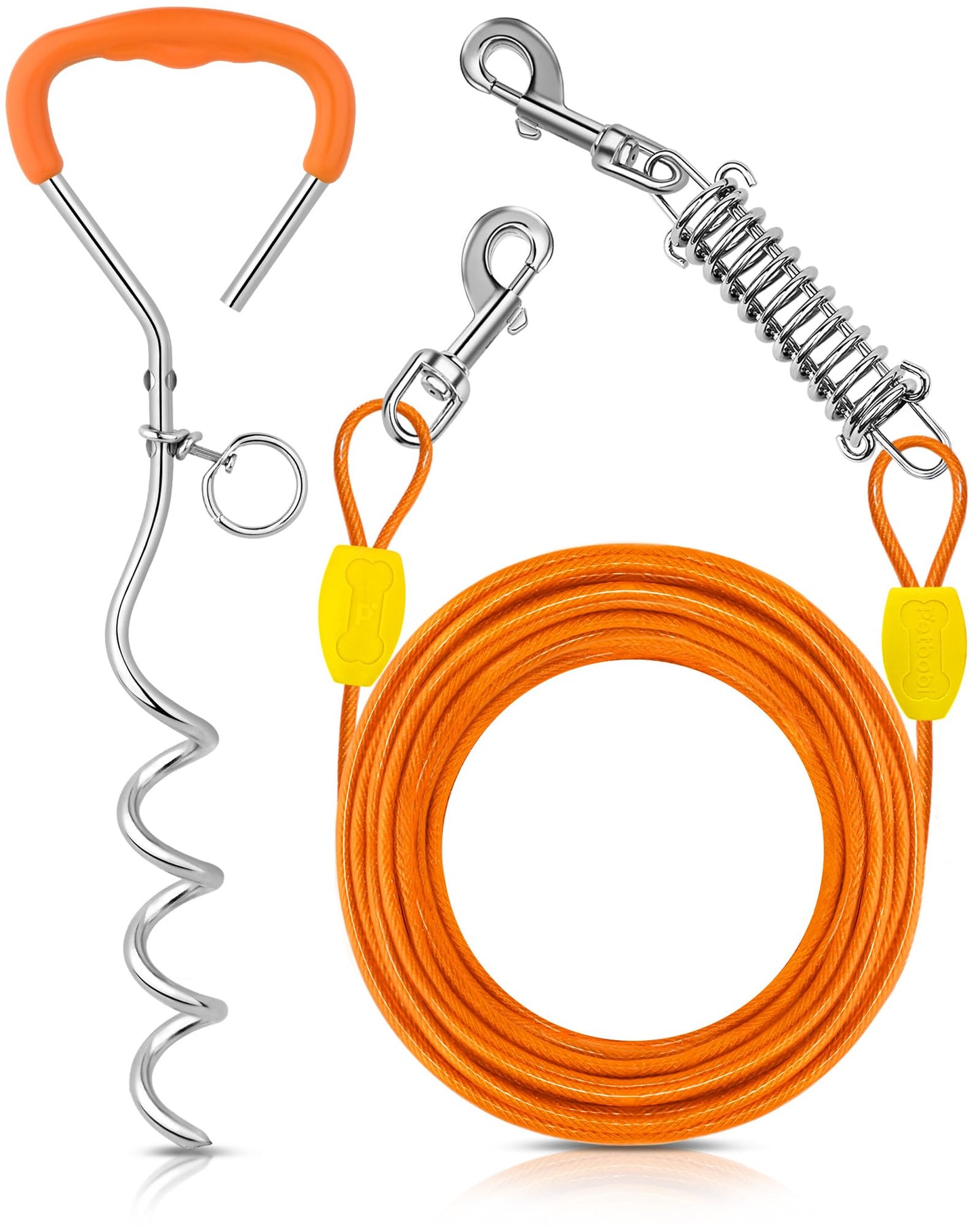 Petbobi Dog Tie Out Cable and Stake, 30ft Heavy Duty Dog Leads for Yard