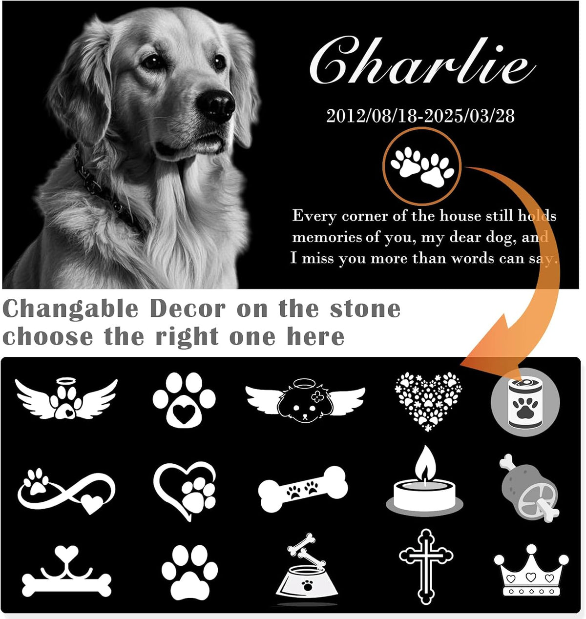 Personalized Pet Memorial Stone - Custom Granite Grave Marker for Dogs Cats