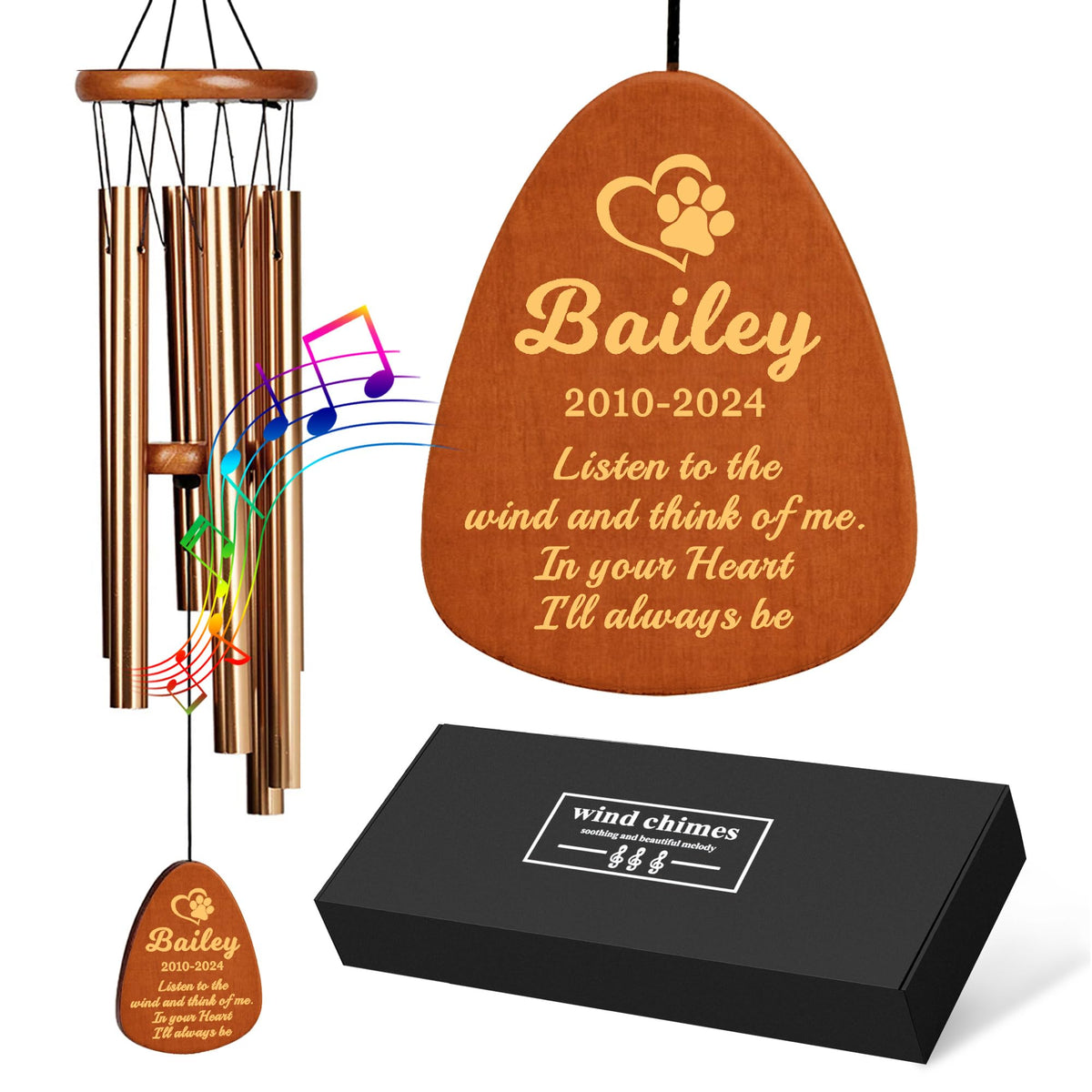 Personalized Dog Memorial Gifts for Loss of Dog, 25.5'' Pet Memorial Gifts for Dogs, Pet Memorial Wind Chimes, Loss of Dogs Sympathy Gift, Pet Passing Away Gift for Loss Loved One(Design 2, Black)