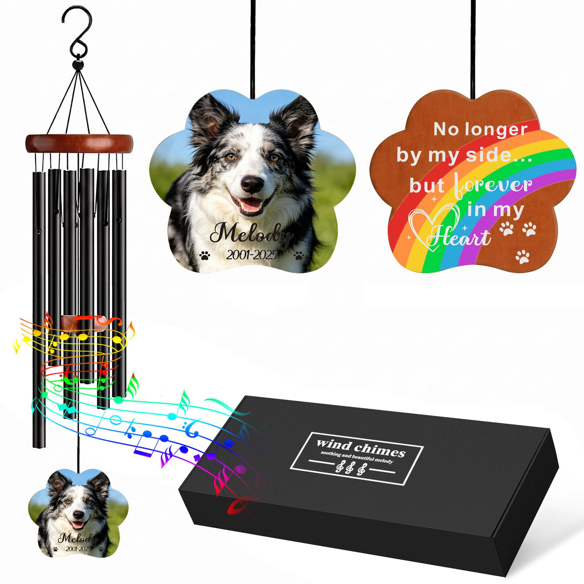 Personalized Dog Memorial Gifts for Loss of Dog, 25.5'' Pet Memorial Gifts for Dogs, Pet Memorial Wind Chimes, Loss of Dogs Sympathy Gift, Pet Passing Away Gift for Loss Loved One(Design 2, Black)