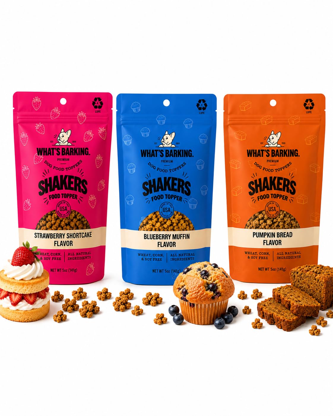 Shakers Dog Meal Toppers, Blueberry Muffin, Non-GMO, 3 Pack