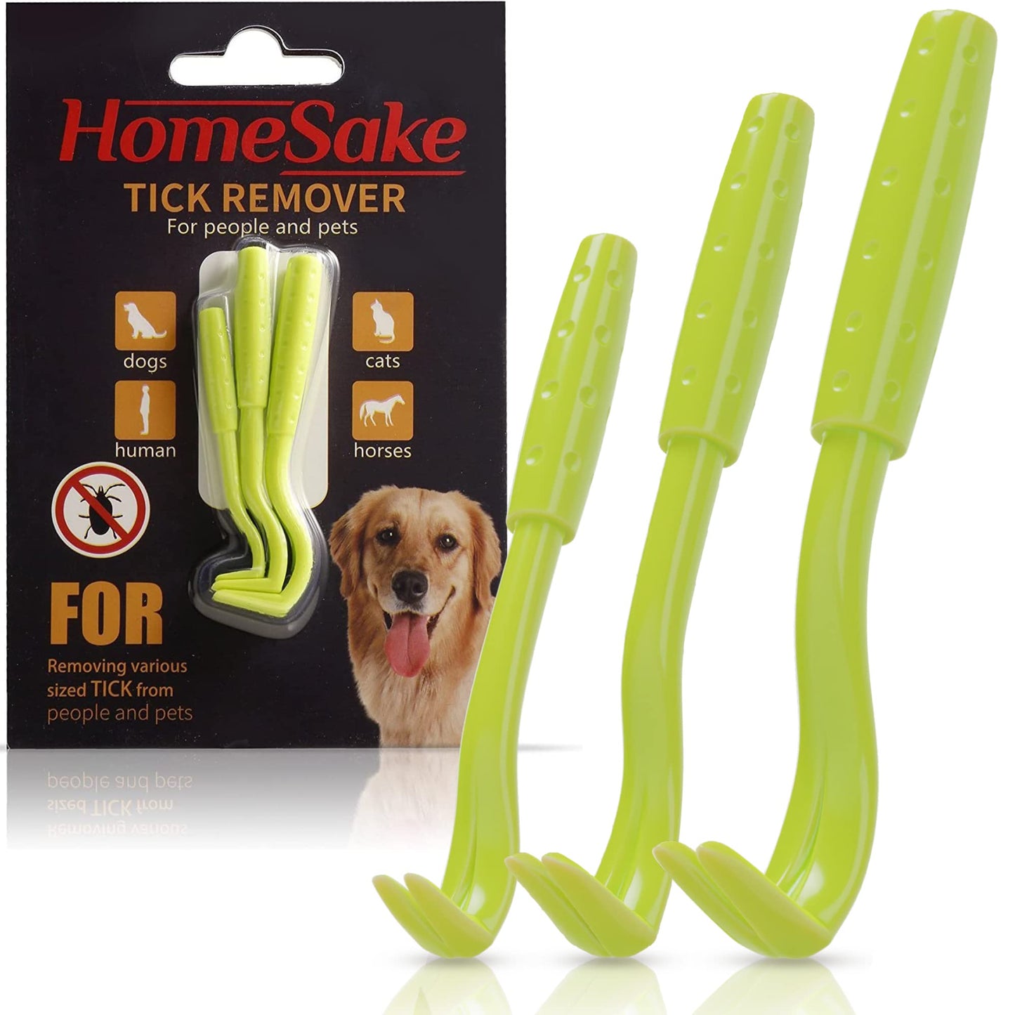 Homesake Tick Remover Tool for Dogs, Cats & Humans, 3 Pack Tick Removal Kit + Identification Card & Keychain Hole, Safely Removes Entire Tick Head & Body, Easy Portable Tool for Pets & First Aid Kits