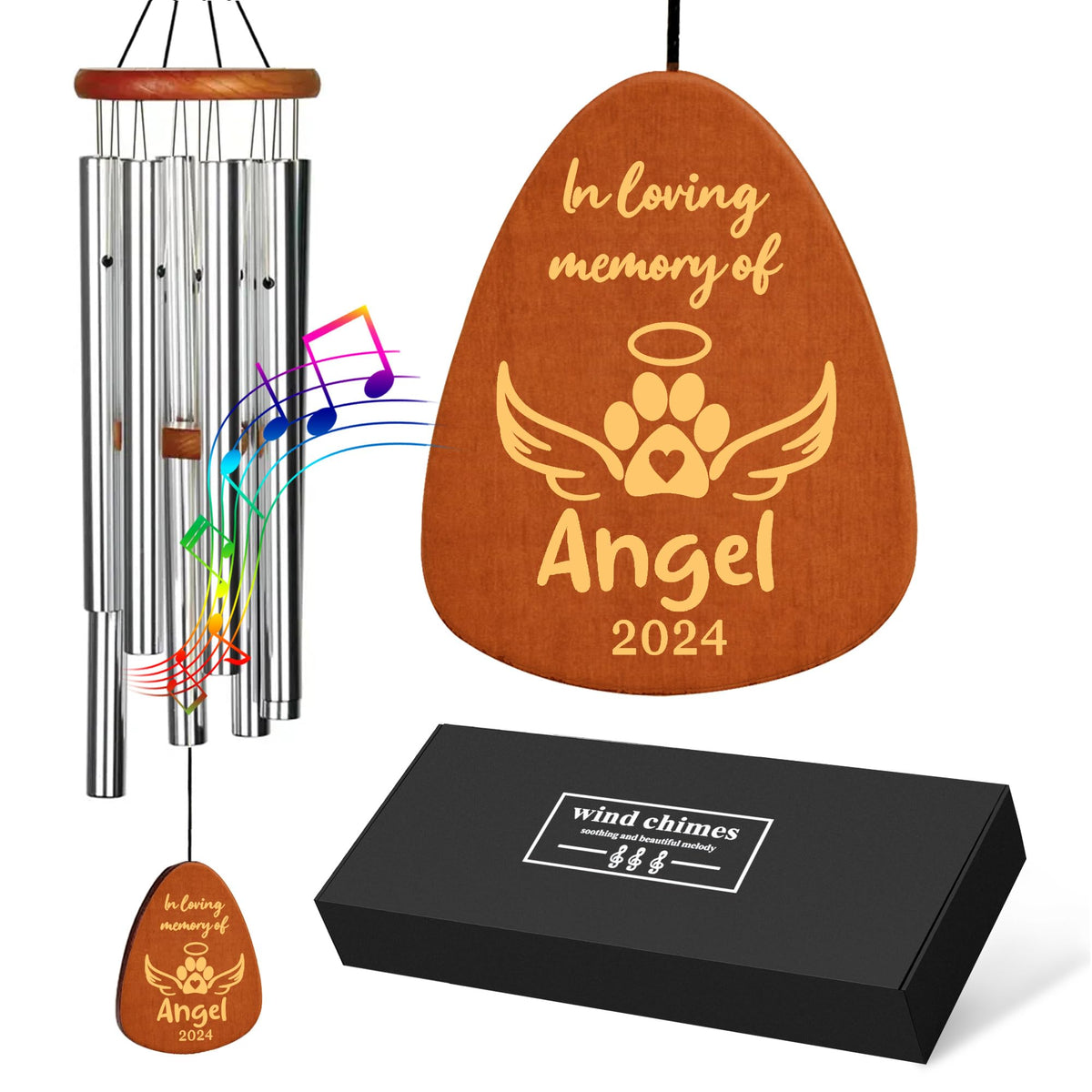 Personalized Dog Memorial Gifts for Loss of Dog, 25.5'' Pet Memorial Gifts for Dogs, Pet Memorial Wind Chimes, Loss of Dogs Sympathy Gift, Pet Passing Away Gift for Loss Loved One(Design 2, Black)