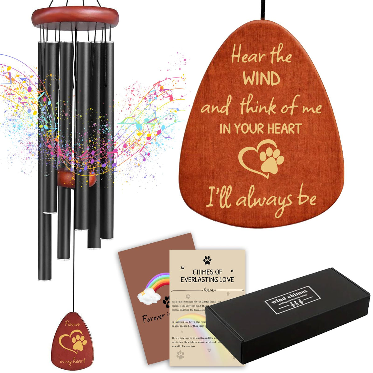 Personalized Pet Memorial Wind Chimes - Dog Memorial Gifts for Loss of Dog,Dogs Remembrance Bereavement Gift,Custom Pet Loss Sympathy Gifts in Memory of Dogs Cats (Design 1)