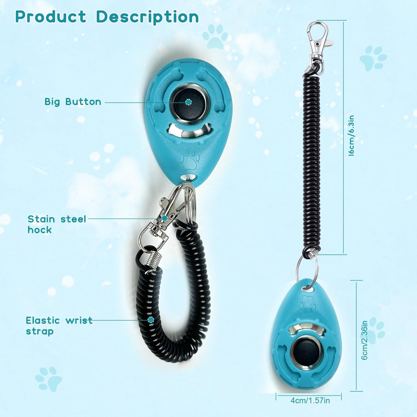 Dog Training Clicker with Sring Wrist and Keyring - Pet Dog Training Clickers for Puppy, Cat, Potty, Bird, Horse, Pet, Trainer Training Tools, Behavior Aids