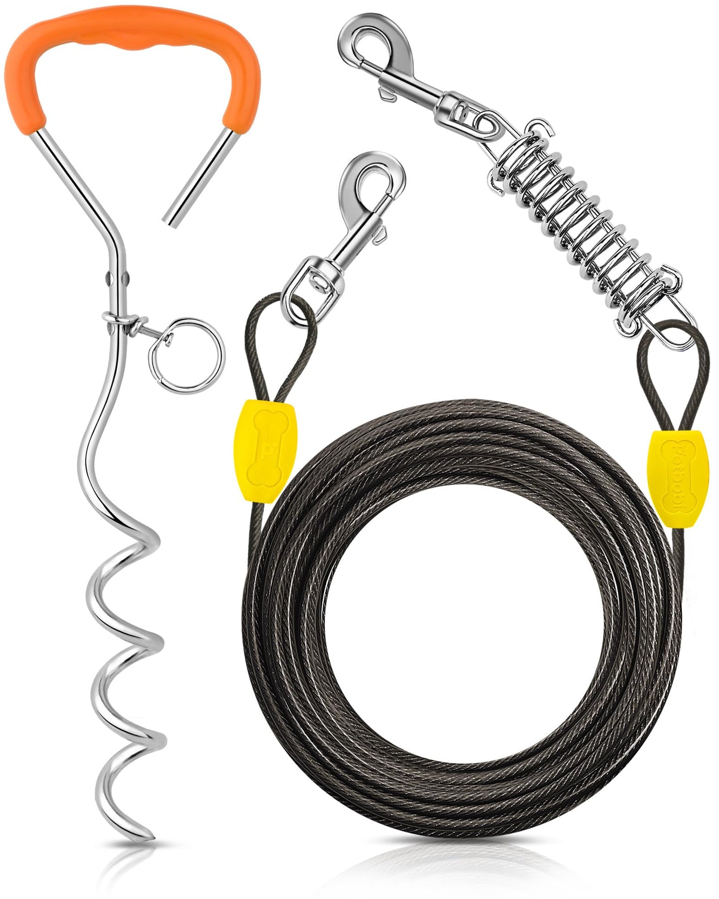 Petbobi Dog Tie Out Cable and Stake, 30ft Heavy Duty Dog Leads for Yard