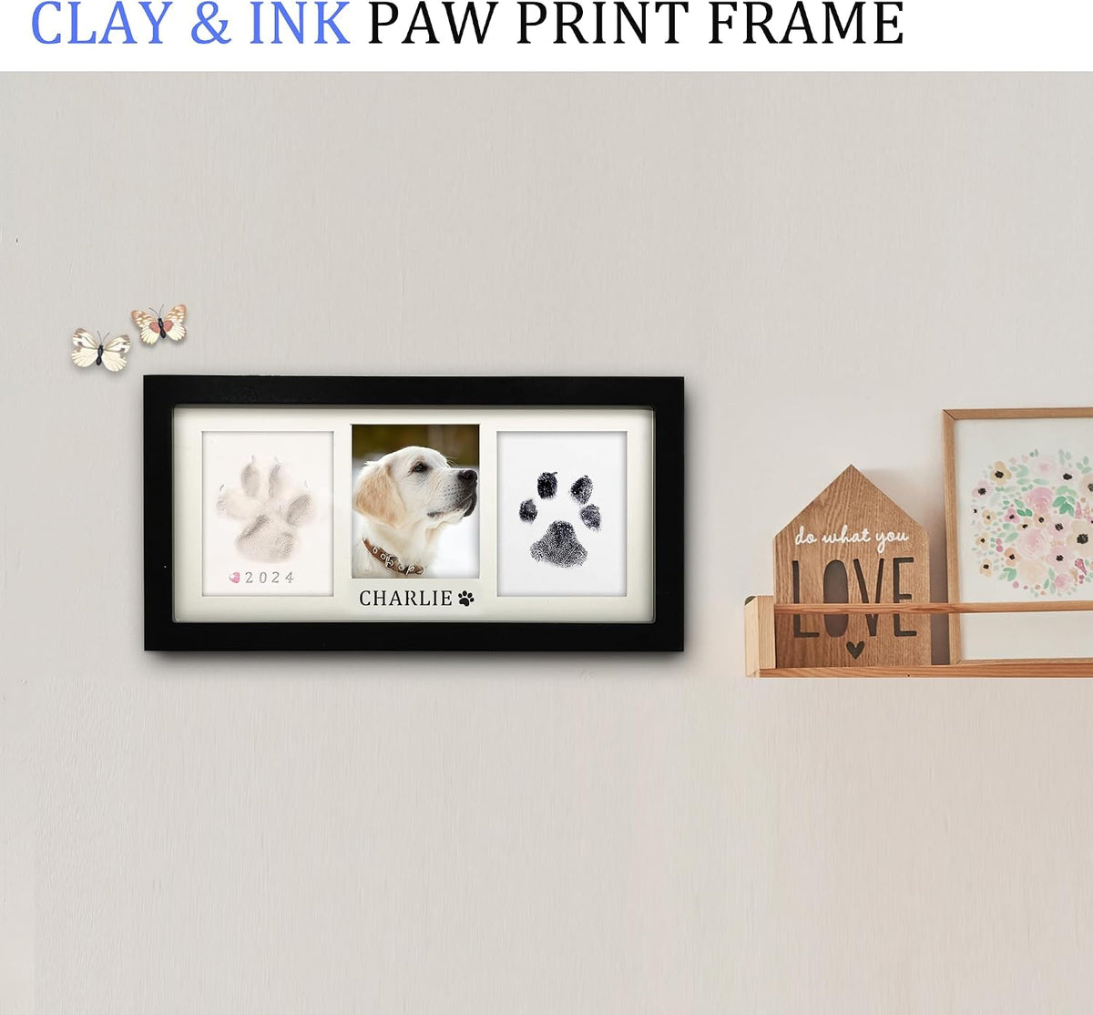 MYPAWLETS Paw Print Frame Kit,Dog/Cat Pawprints Keepsake,Black
