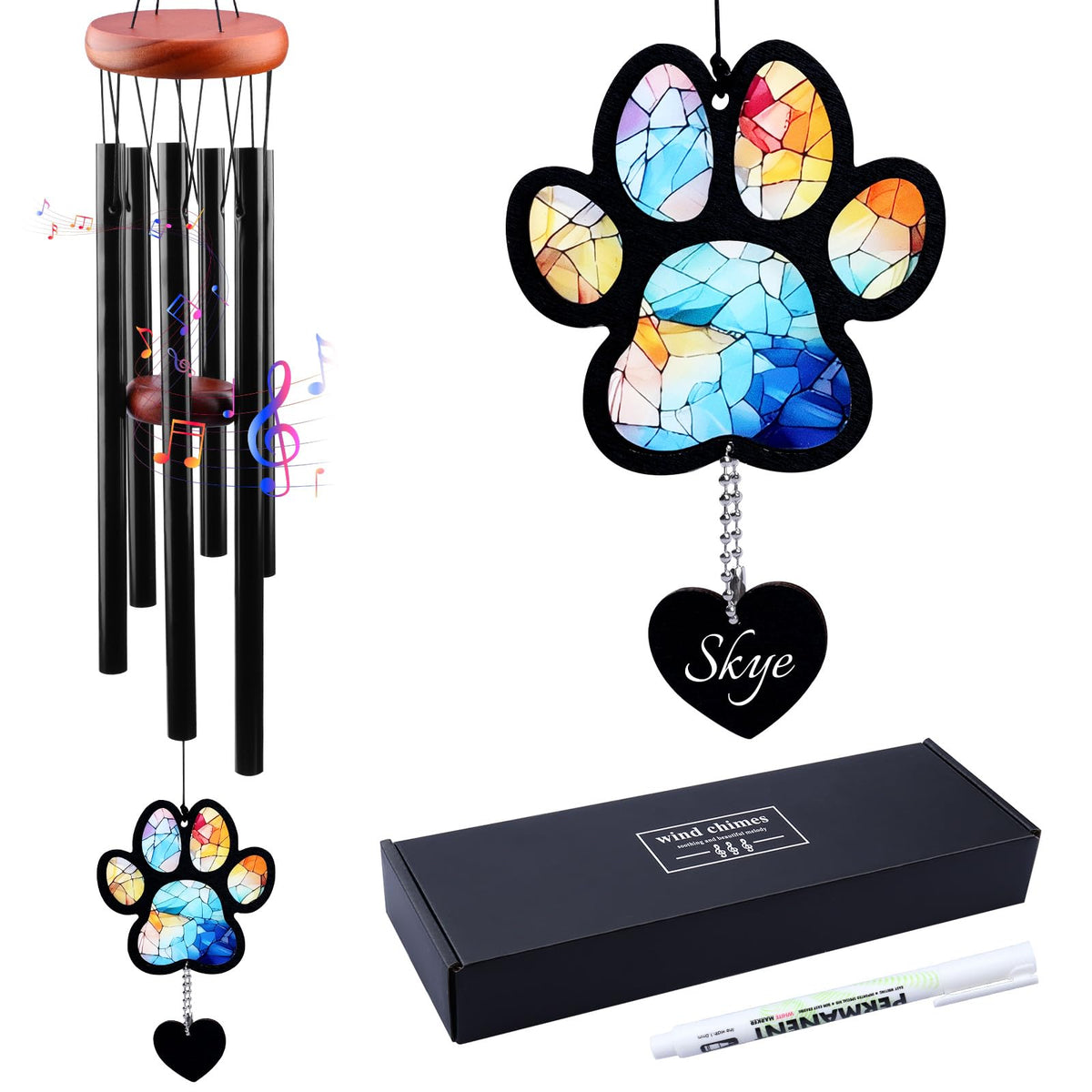 Dog Memorial Wind Chime for Loss of Pet Sympathy Bereavement Gift (Paw)