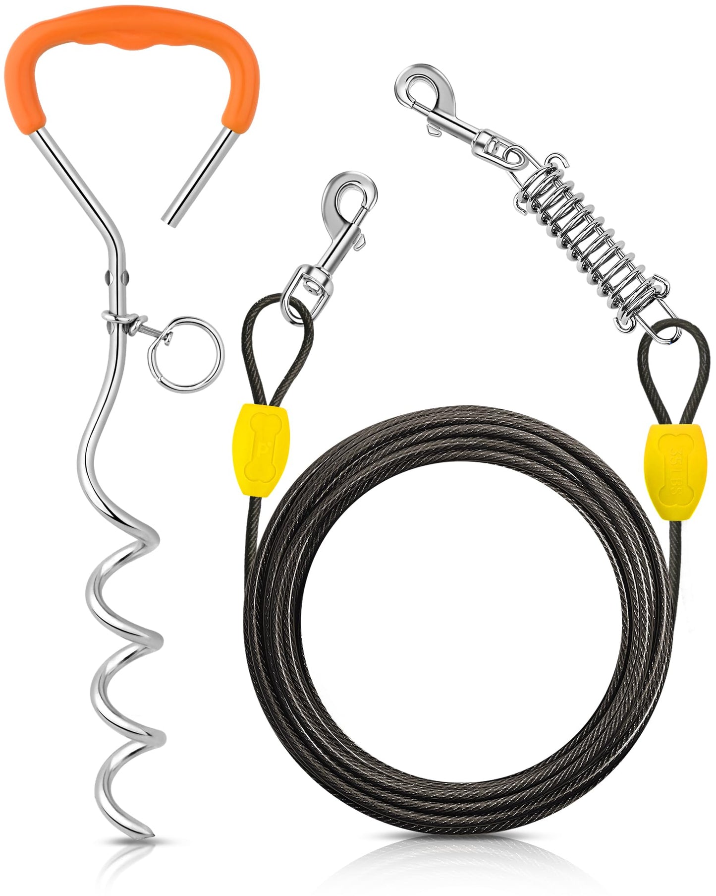 Petbobi Dog Tie Out Cable and Stake, 30ft Heavy Duty Dog Leads for Yard