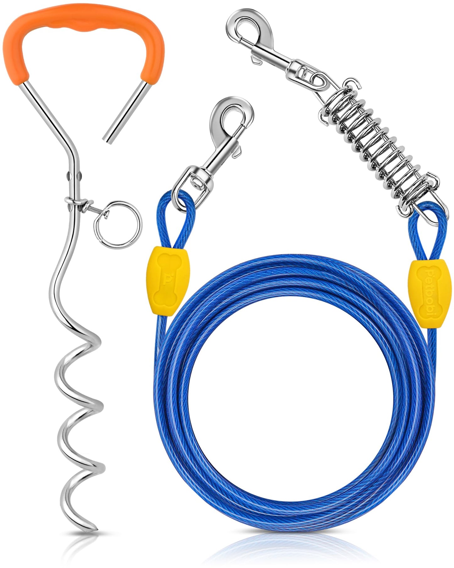 Petbobi Dog Tie Out Cable and Stake, 30ft Heavy Duty Dog Leads for Yard