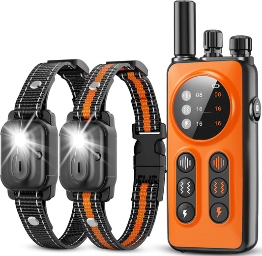 Dog Shock Collar 2 Dogs, 3300ft Dog Training Collar with Remote, Real-time Dual-Channel Remote with 3 Training Modes, Beep, Vibration, Safety Shock, Light, Fits 8-120 lbs All Breeds Sizes - Orange