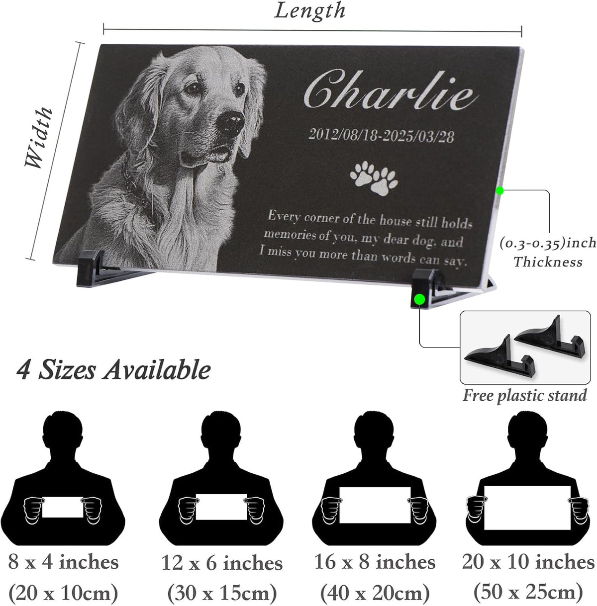 Personalized Pet Memorial Stone - Custom Granite Grave Marker for Dogs Cats