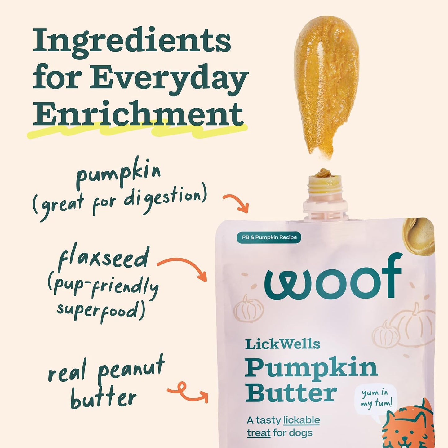 Woof LickWells Pumpkin Butter Dog Lick Mat Spread, 12 oz