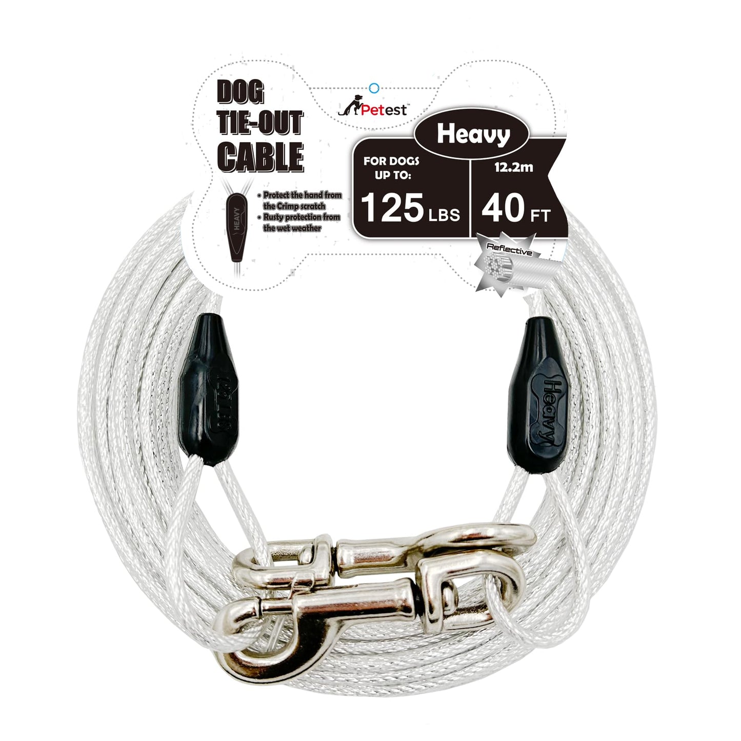 Petest 30ft Reflective Tie-Out Cable for Heavy Dogs Up to 125 Pounds