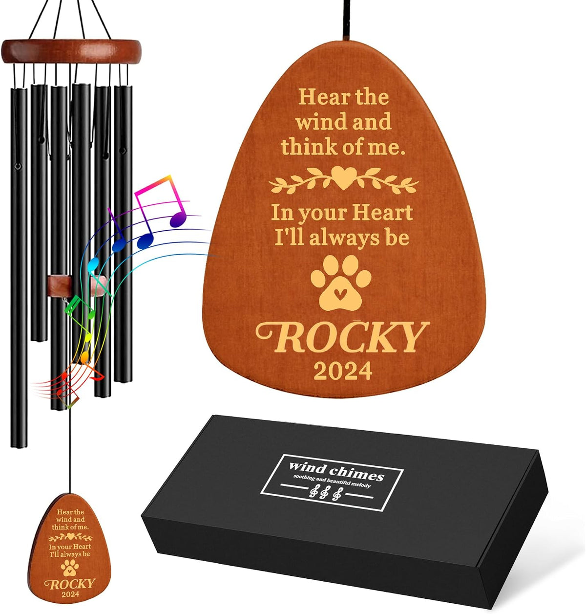 Personalized Dog Memorial Gifts for Loss of Dog, 25.5'' Pet Memorial Gifts for Dogs, Pet Memorial Wind Chimes, Loss of Dogs Sympathy Gift, Pet Passing Away Gift for Loss Loved One(Design 2, Black)