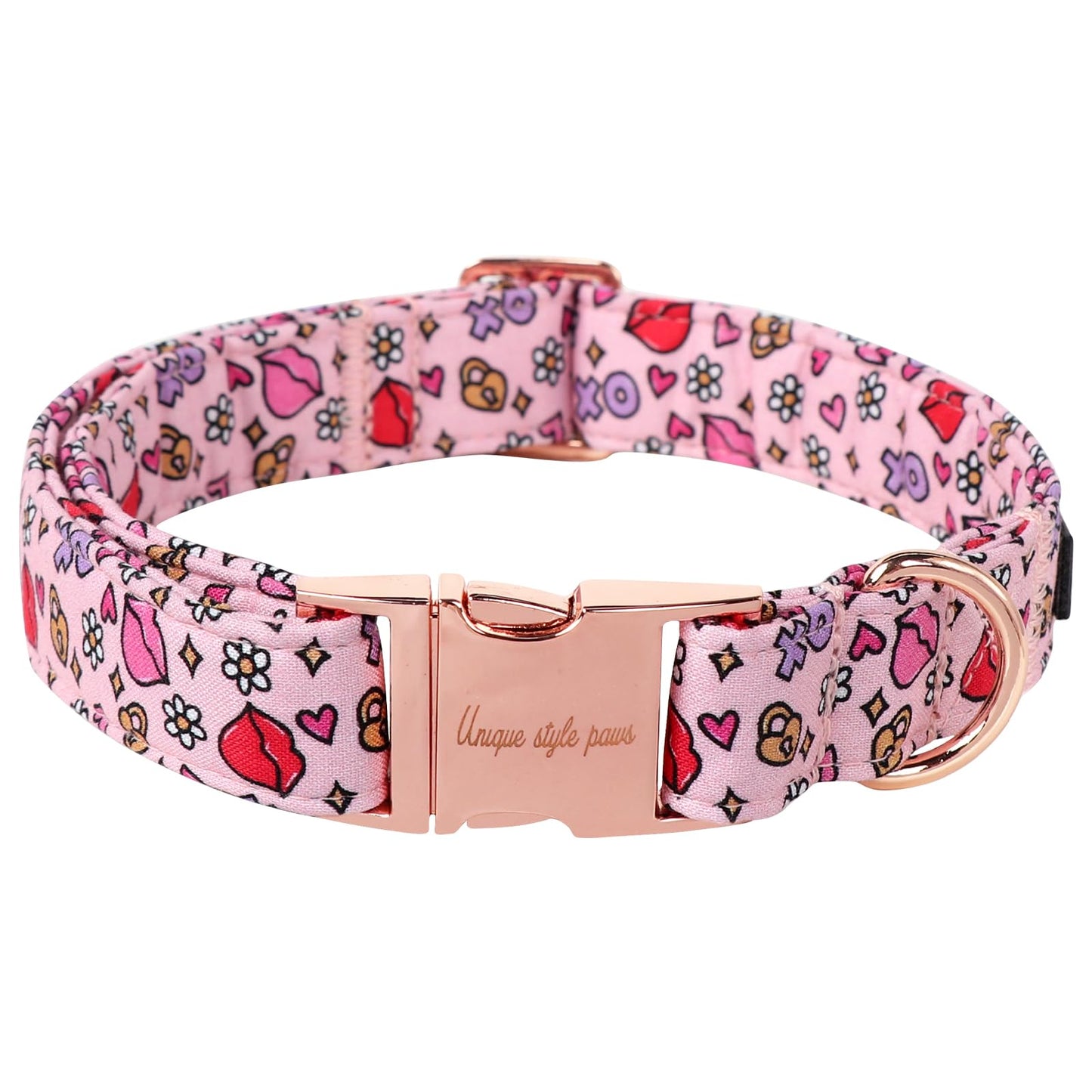 Unique Style Paws Dog Collar With Metal Buckle - Red Rose Flower Gift for Small, Medium, Large Boys Girls Dogs - Durable and Cute