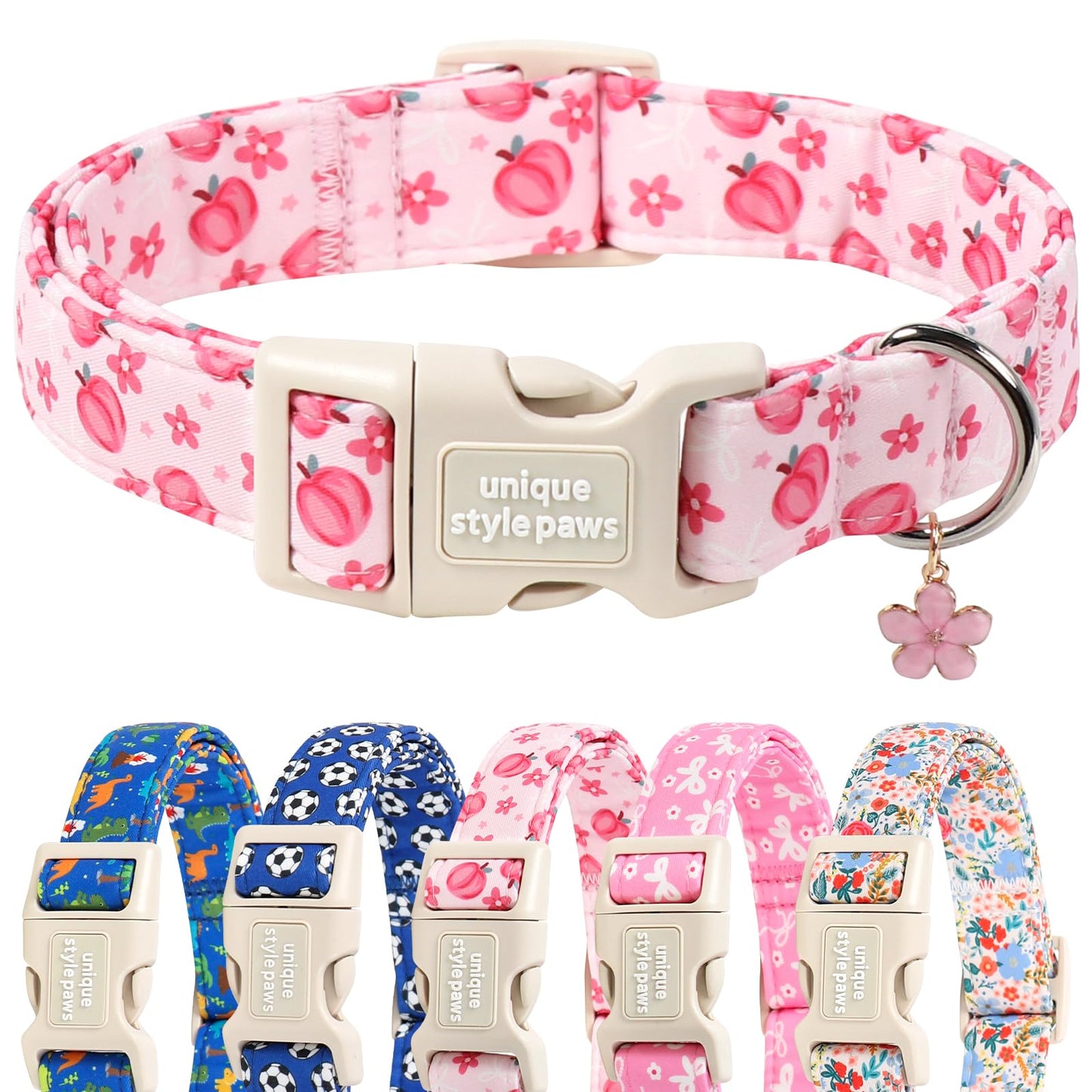 Unique Style Paws Dog Collar With Metal Buckle - Red Rose Flower Gift for Small, Medium, Large Boys Girls Dogs - Durable and Cute