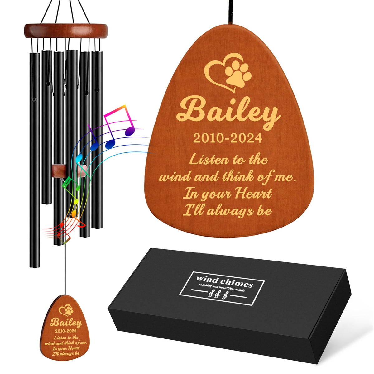 Personalized Dog Memorial Gifts for Loss of Dog, 25.5'' Pet Memorial Gifts for Dogs, Pet Memorial Wind Chimes, Loss of Dogs Sympathy Gift, Pet Passing Away Gift for Loss Loved One(Design 2, Black)