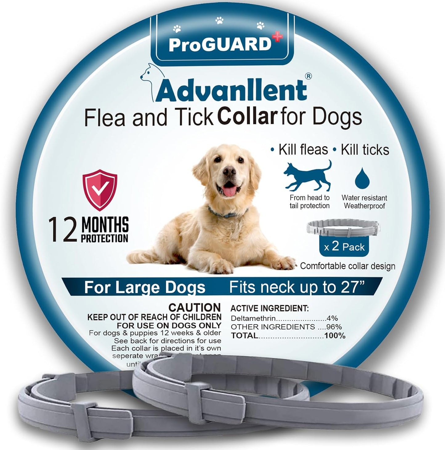 Flea Collar for Dogs, Dog Flea and Tick Treatment & Prevention, 2 Collars