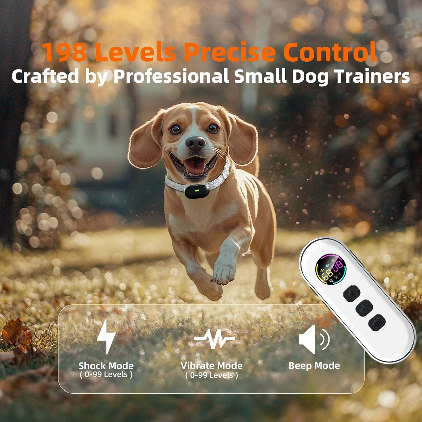 Shock Collar for Small Dogs, Ultra-Light & Slim Dog Training Collar with Remote, Tailored for Small Dogs 5-30lbs & Medium Dogs, 198-Level Precise Control, Waterproof, Rechargeable (Not Auto Collar)